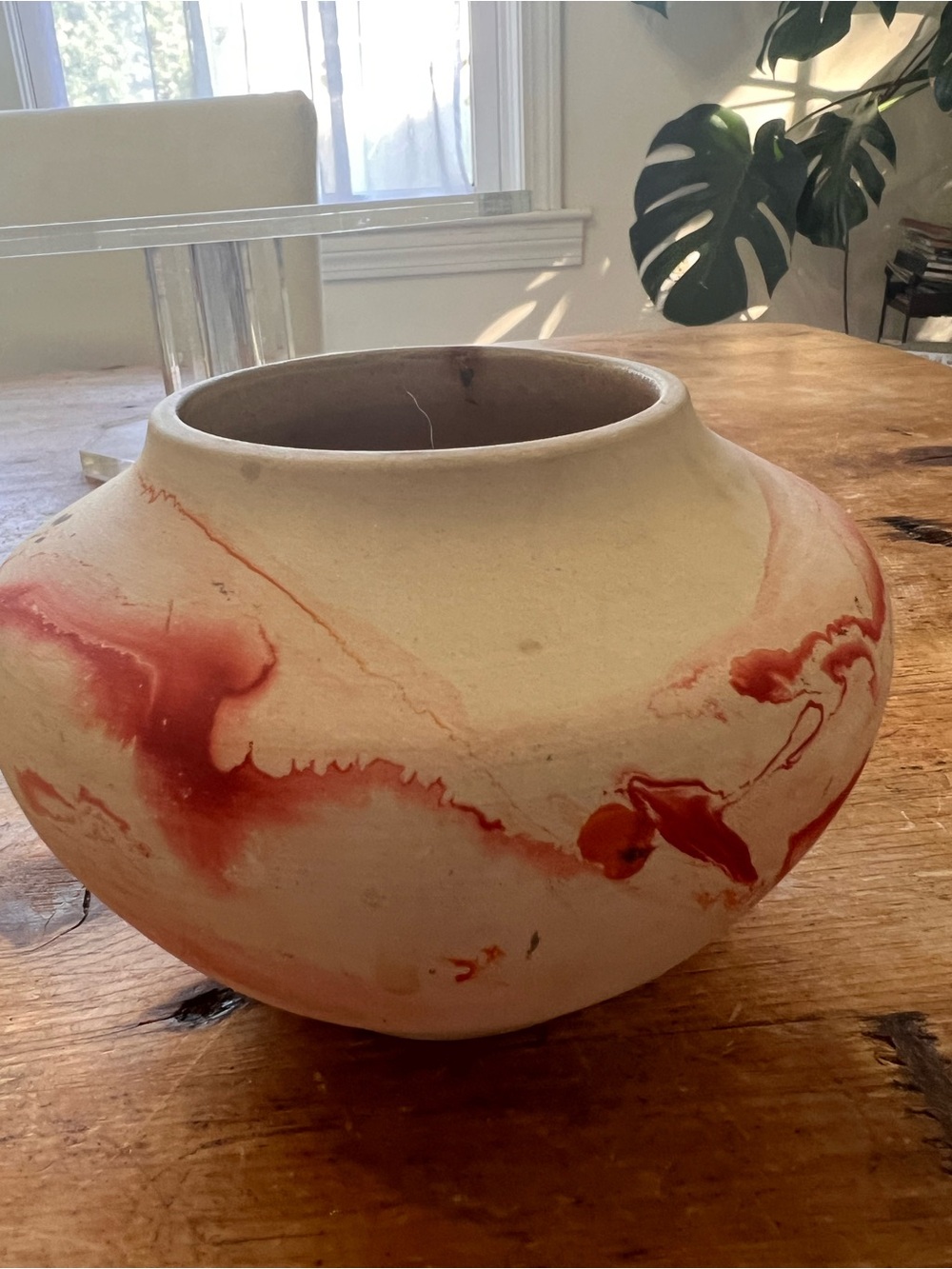 Nemadji MN Pottery Swirl Coral Red Cream Vase